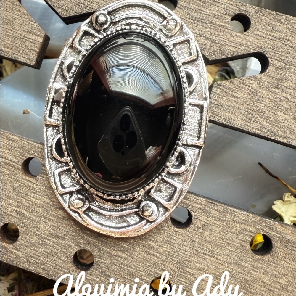 Alquimia Silver and Black onyx oversized adjustable ring